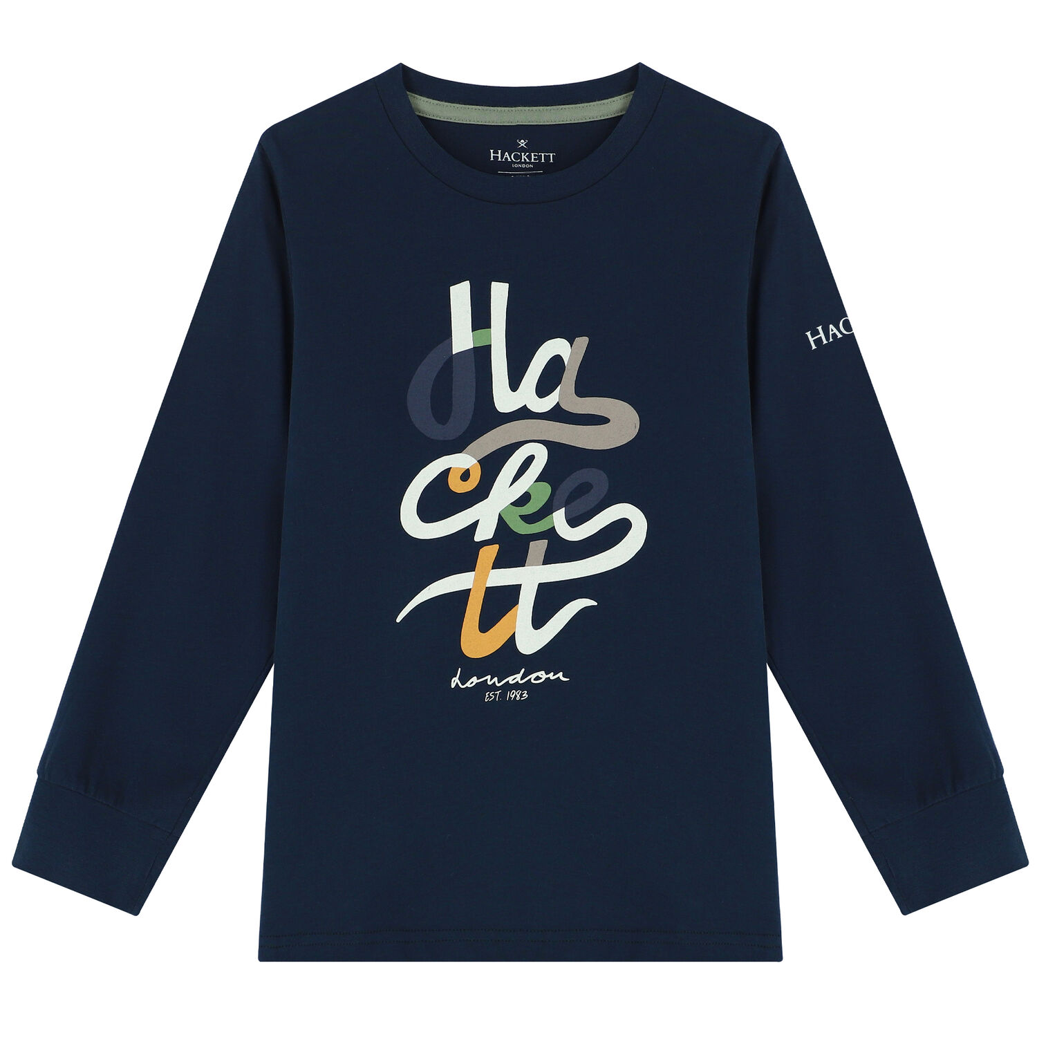 Boys Navy Logo Long Sleeve Top, 1, hi-res