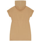 Girls Beige Logo Hooded Dress, 2, hi-res