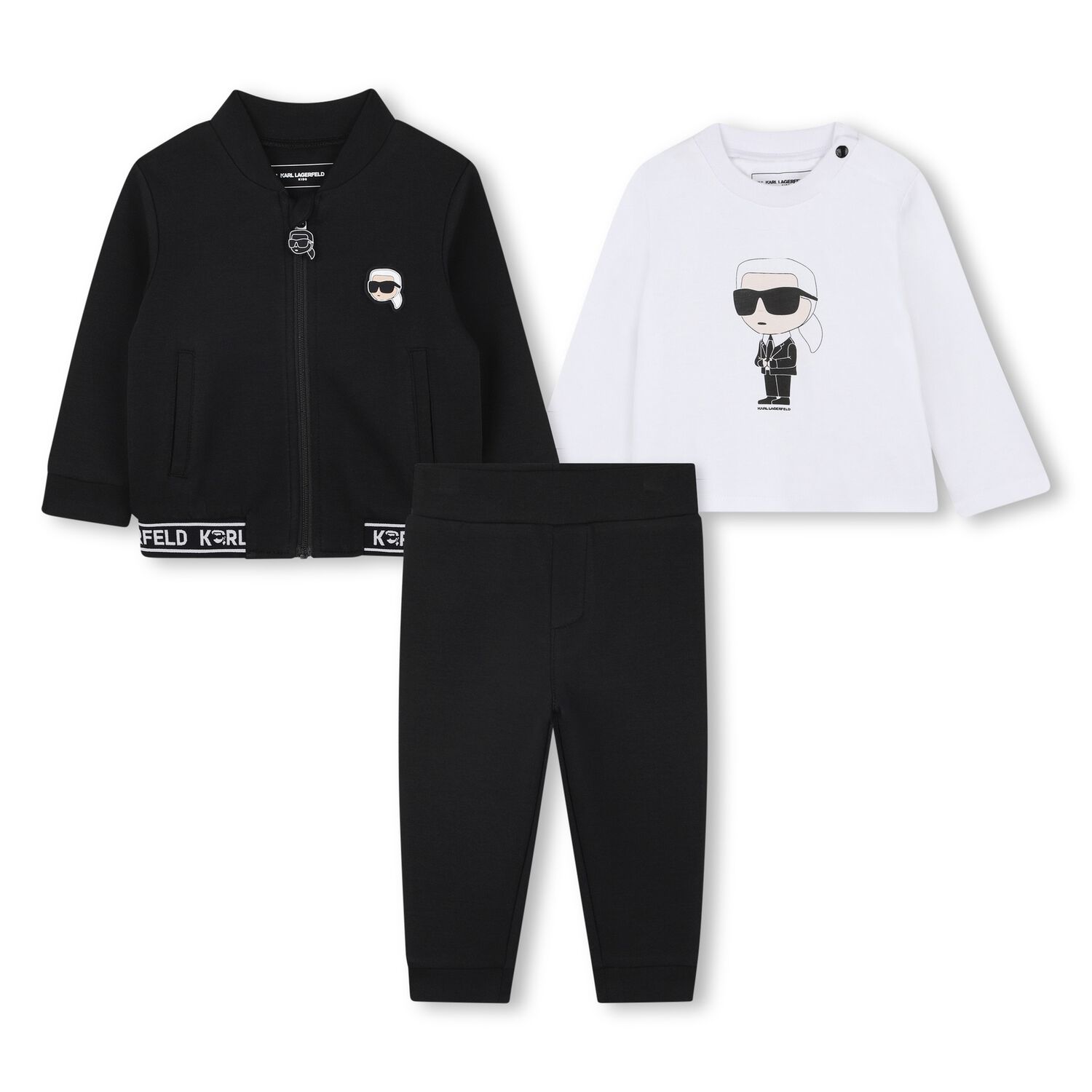 Younger Boys Black & White Logo 3-Piece Tracksuit, 1, hi-res
