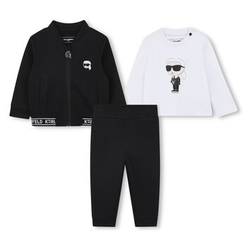 Younger Boys Black & White Logo 3-Piece Tracksuit