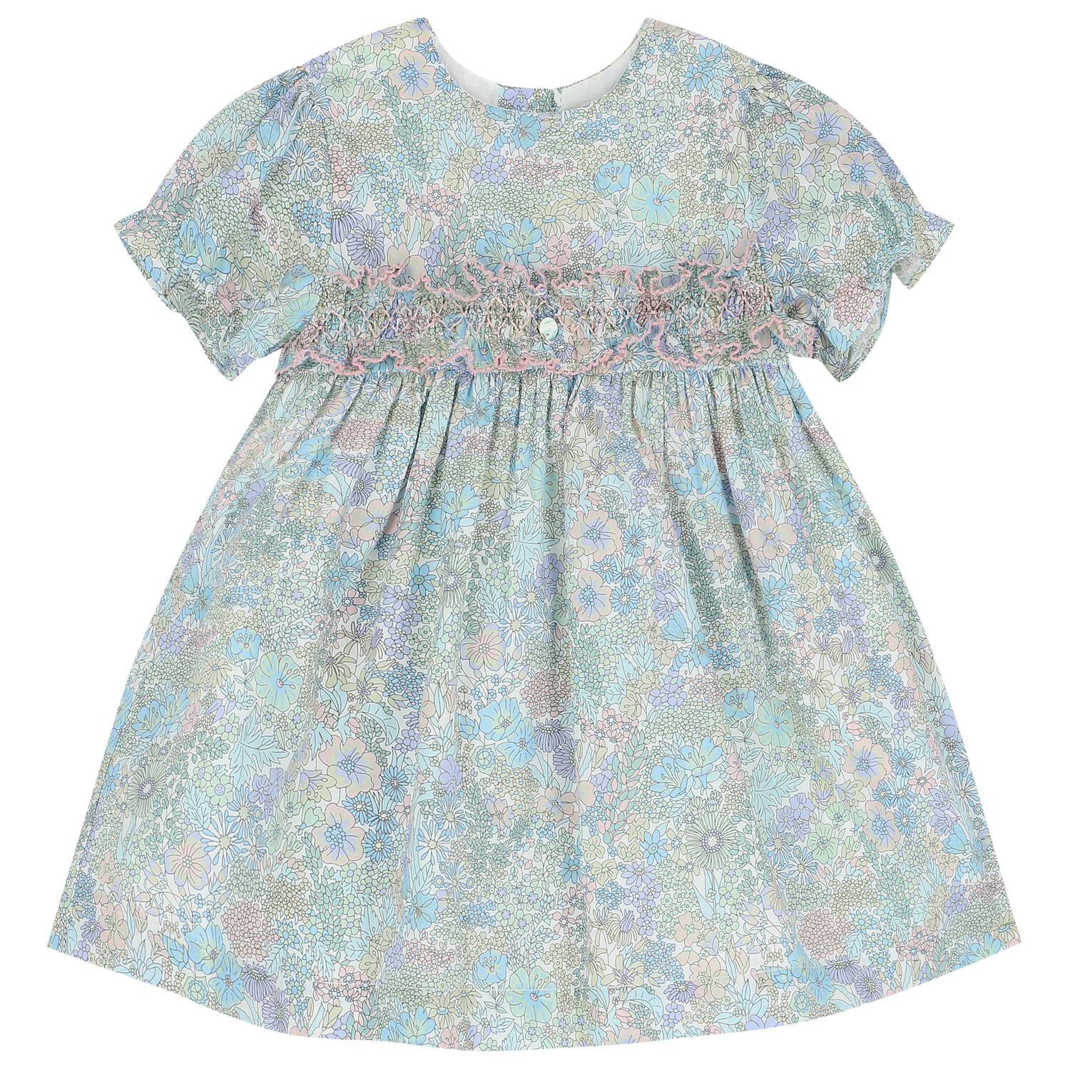 Baby Girls Green & Blue Liberty Dress, 1, hi-res image number null