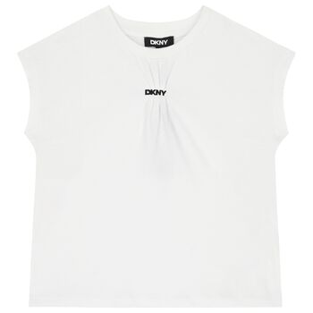 DKNY Girls White Logo T-Shirt, 2 Girls White Logo T-Shirt