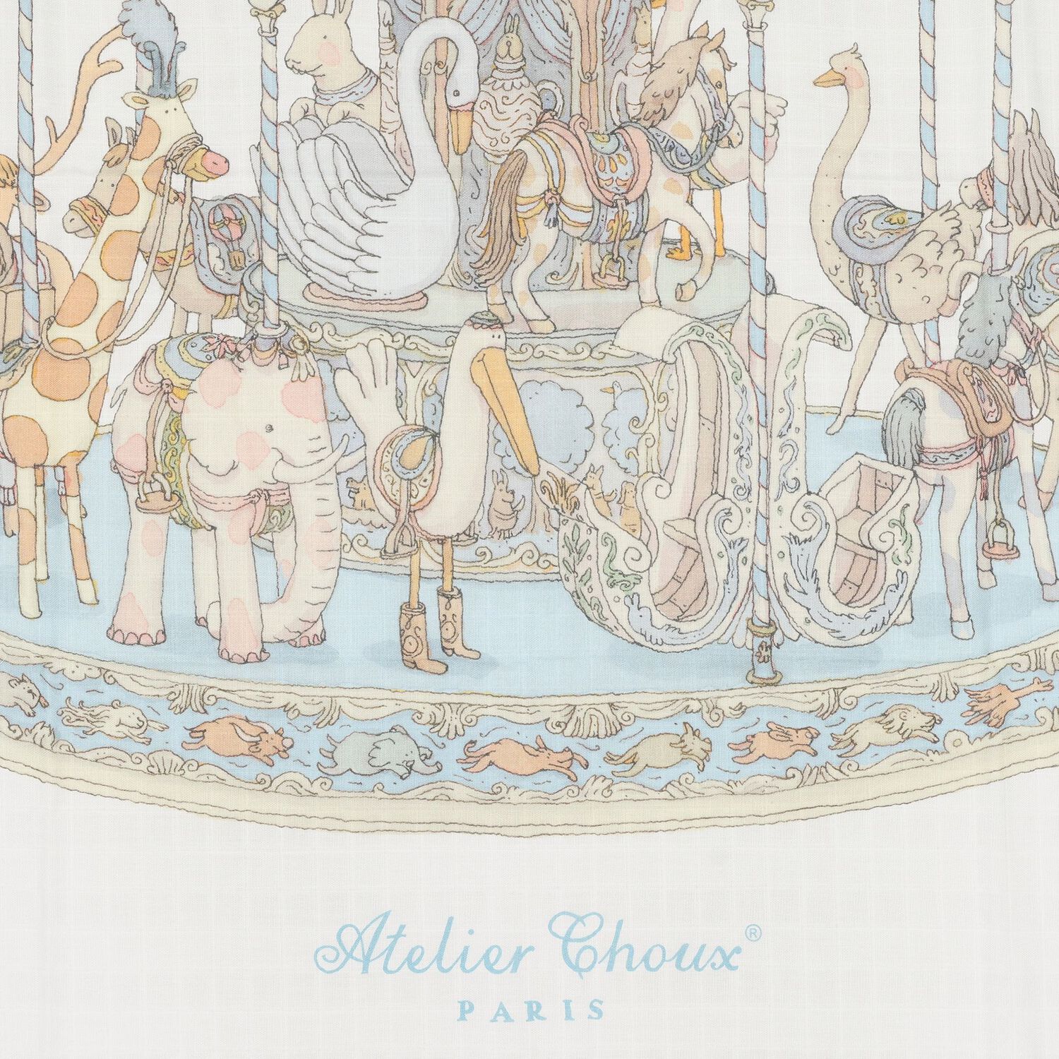 Baby Boys Ivory & Blue Carousel Carr&eacute; Swaddle & Bib Gift Set, 1, hi-res