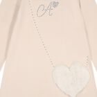 Girls Beige Embellished Logo Dress, 1, hi-res