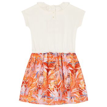 Girls Ivory & Orange Logo Dress