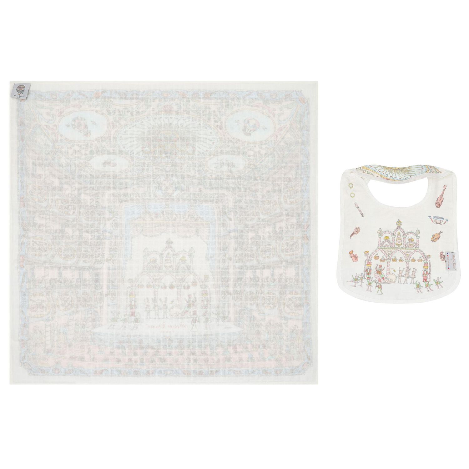 White & Blue Nutcracker Baby Carré Swaddle & Bib Gift Set, 1, hi-res