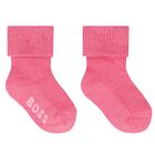Baby Girls Pink & Beige Logo Socks ( 3-Pack ) , 1, hi-res