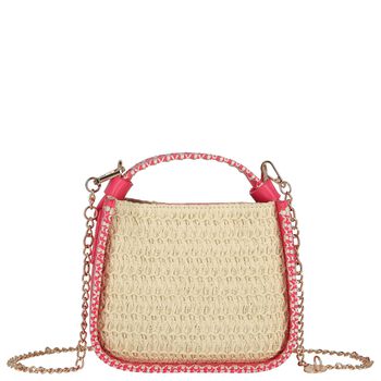 Girls Beige & Pink Straw Handbag