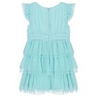 Girls Aqua Pleated Tulle Dress, 2, hi-res
