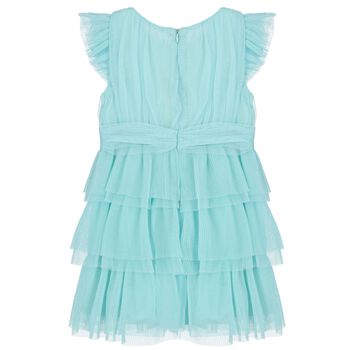 Girls Aqua Pleated Tulle Dress