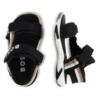 Boys White, Beige & Black Logo Sandals, 1, hi-res