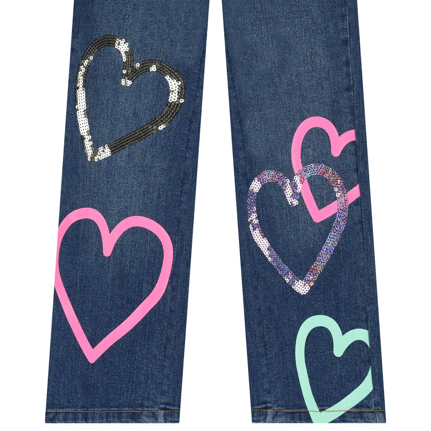 Girls Blue Hearts Denim Jeans, 1, hi-res image number null
