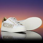 Girls White & Gold Logo Trainers, 1, hi-res