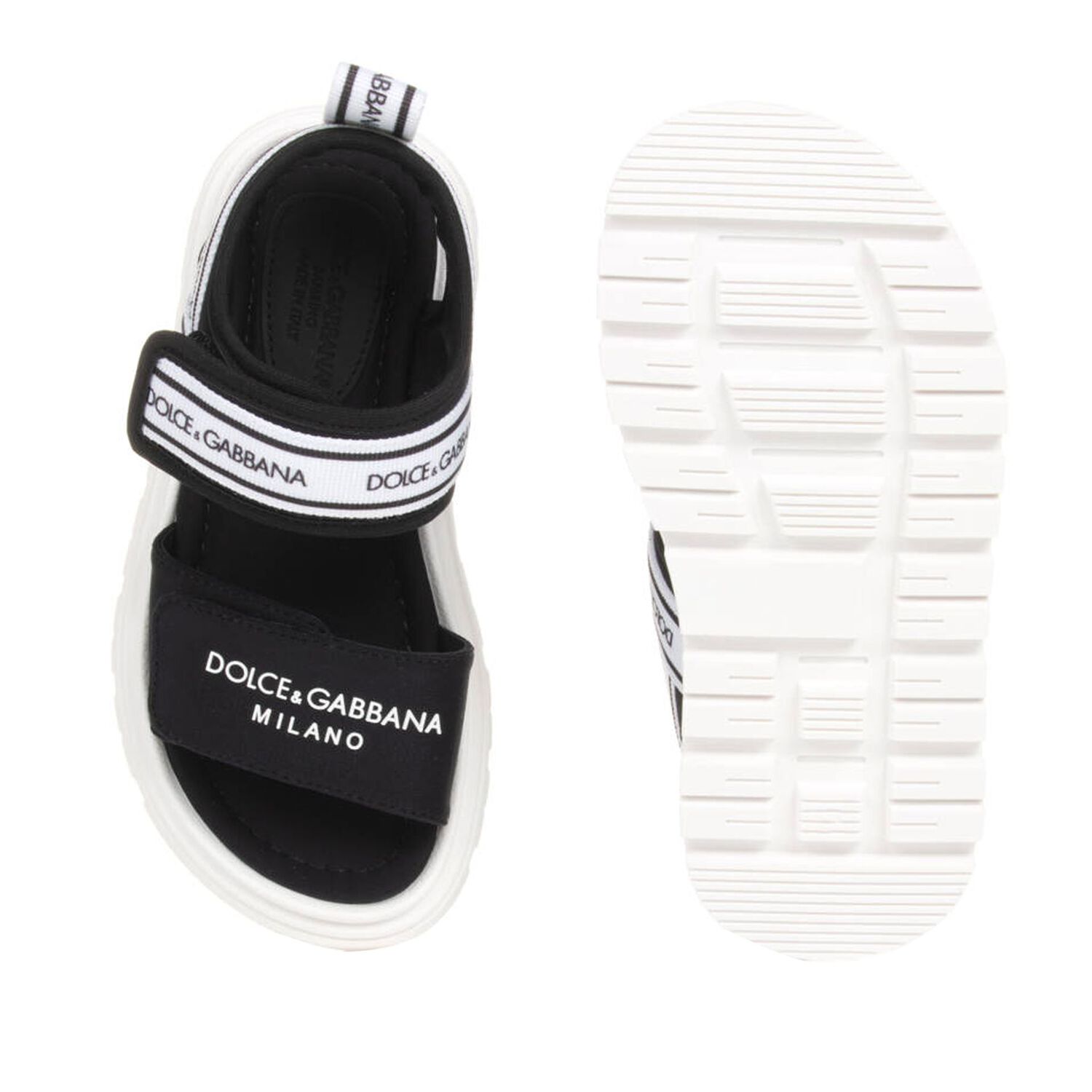 Black & White Younger Logo Velcro Sandals, 1, hi-res
