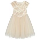 Girls Beige & Gold Tulle Dress, 1, hi-res