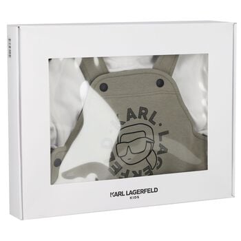 Younger Boys Green & White Ikonik Karl Dungarees Set 