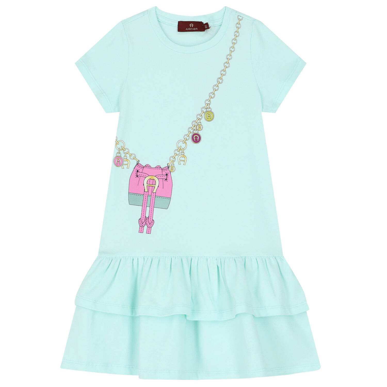 Girls Aqua Logo Bag Dress, 3, hi-res
