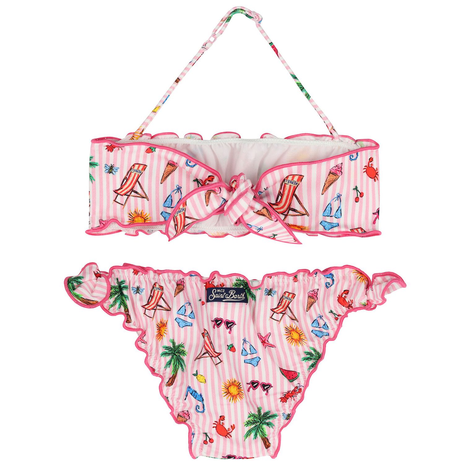 Girls White & Pink Striped Bikini, 1, hi-res
