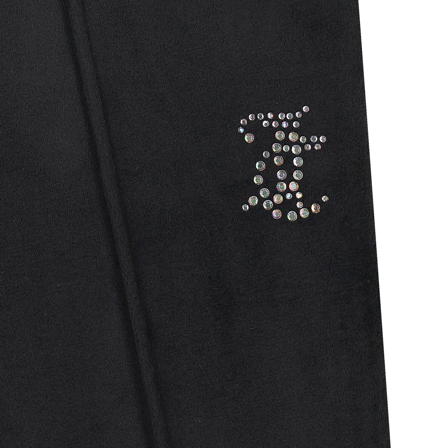 Girls Black Crystal Embellished Diamant&eacute; Logo Velour Leggings, 1, hi-res