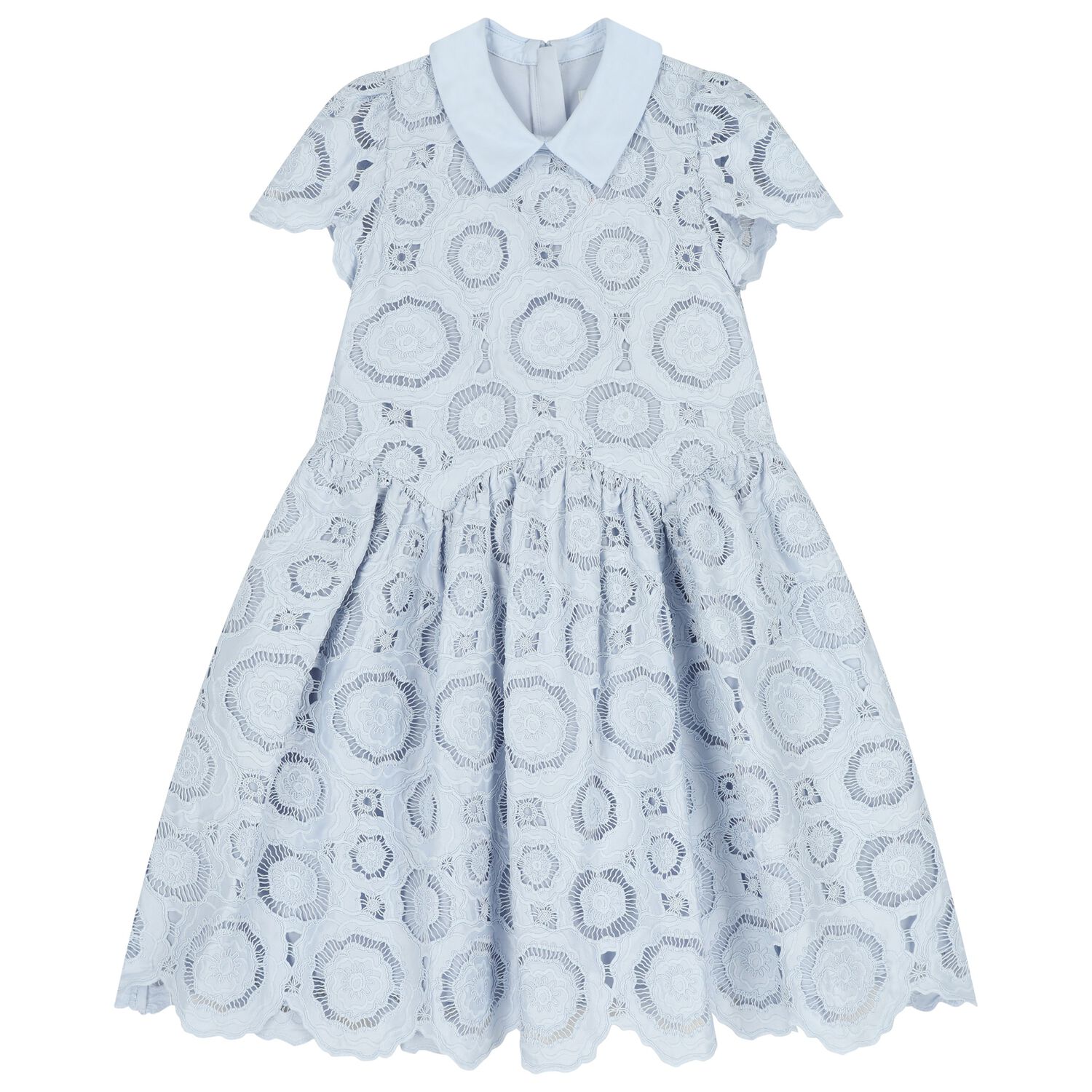 Girls Blue Flower Lace Dress, 1, hi-res