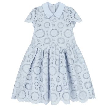 Girls Blue Flower Lace Dress