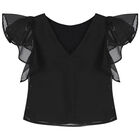 Girls Black Logo Organza Top, 1, hi-res