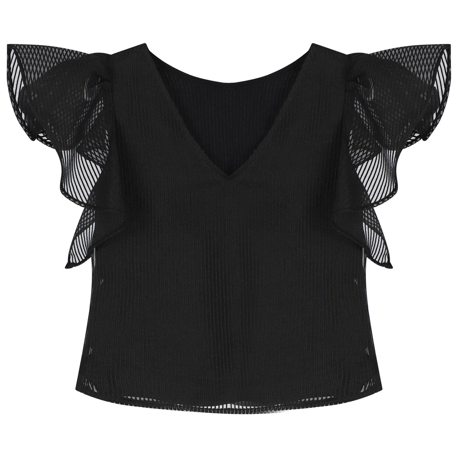 Girls Black Logo Organza Top, 1, hi-res