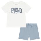 Baby Boys White & Blue Shorts Set, 1, hi-res