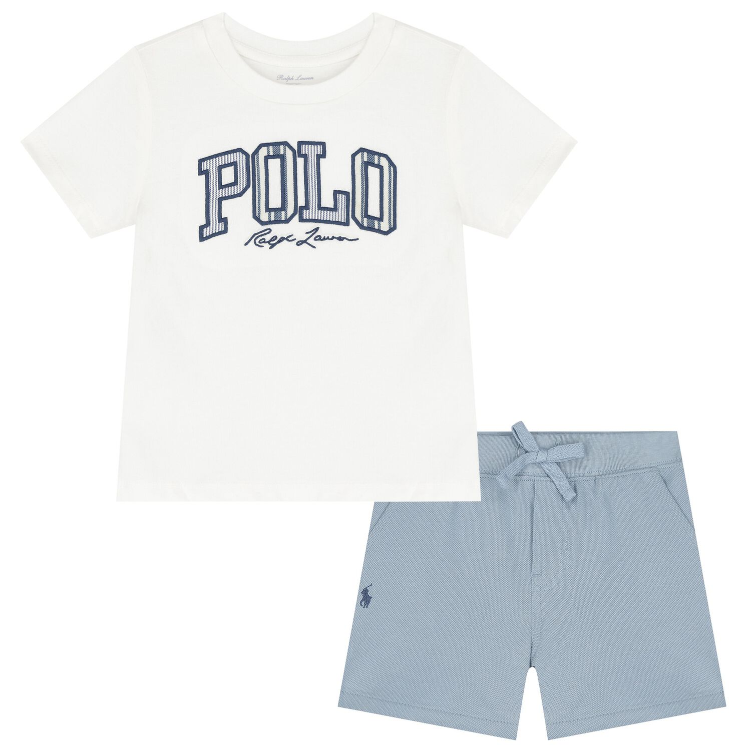 Baby Boys White & Blue Shorts Set, 1, hi-res