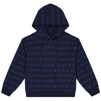 Boys Navy Blue Logo Hooded Top