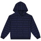 Boys Navy Blue Logo Hooded Top, 1, hi-res