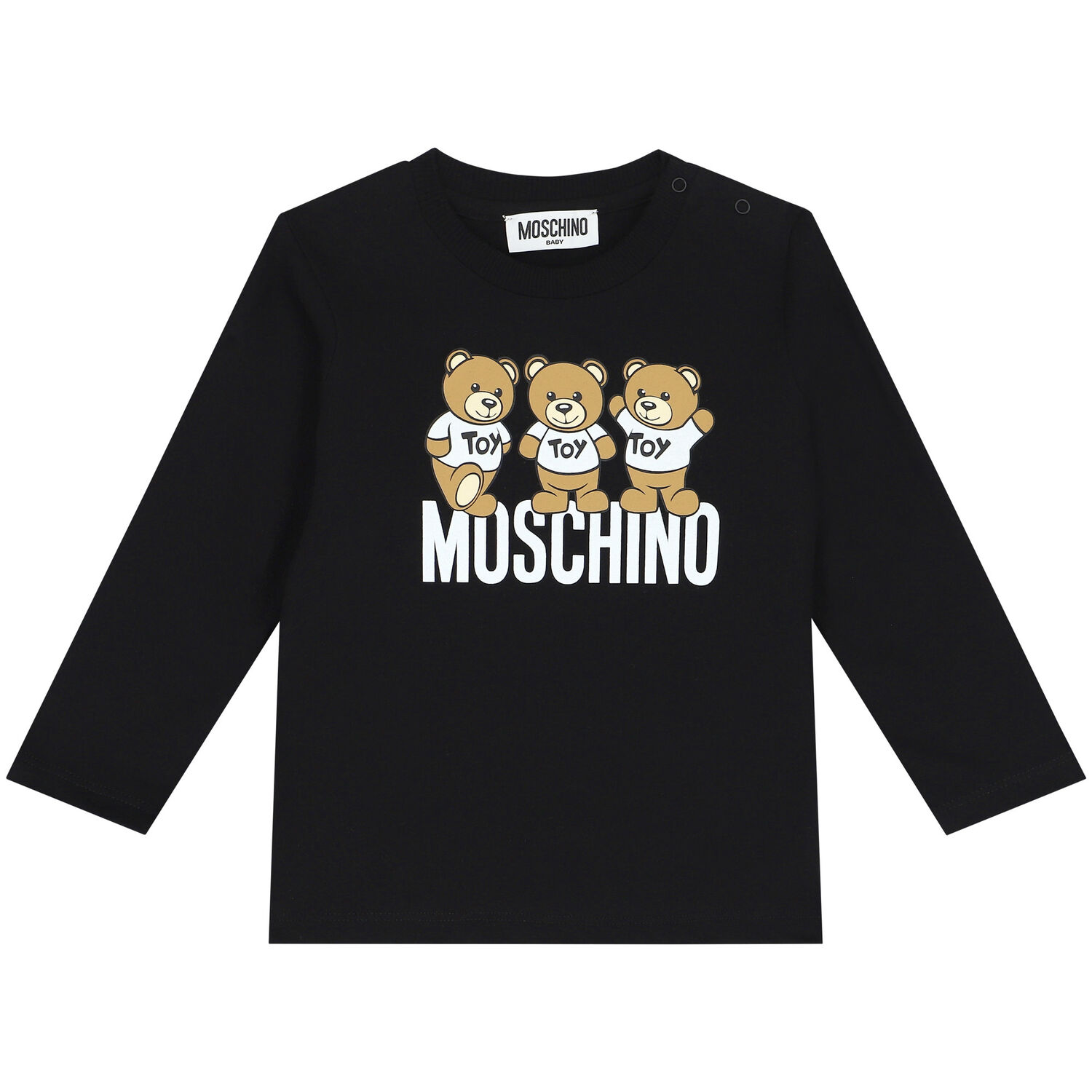 Black Teddy Bear Logo Long Sleeve Top, 2, hi-res