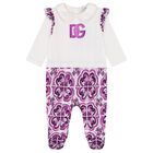 Baby Girls White & Purple Majolica Babygrow Gift Set, 1, hi-res