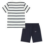 Boys White & Navy Striped Shorts Set, 2, hi-res