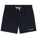 Boys Navy Blue Logo Shorts, 1, hi-res