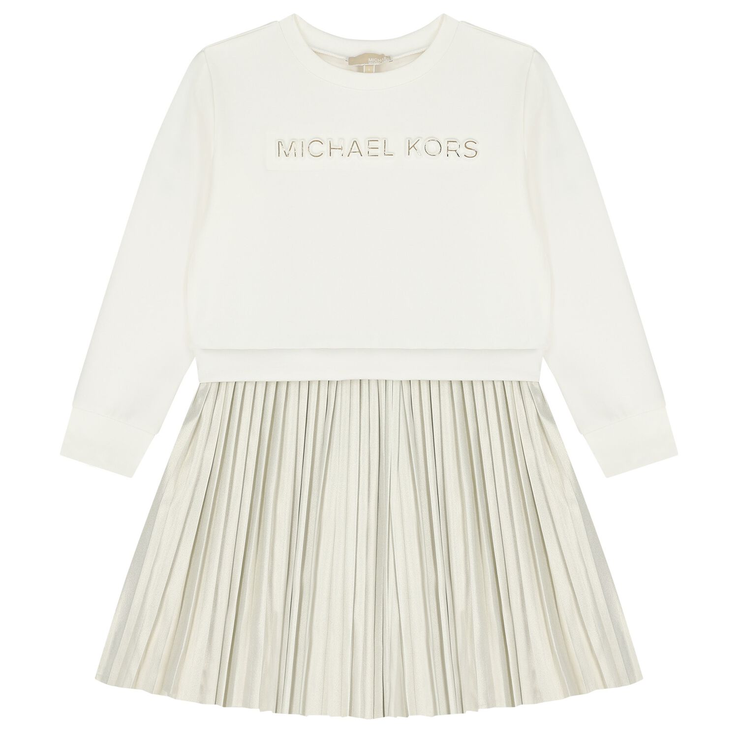 Girls Ivory & Gold Pleated Dress, 1, hi-res image number null