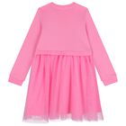 Girls Pink Logo Tulle Dress, 3, hi-res