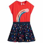 Girls Red & Blue Printed Dress, 1, hi-res