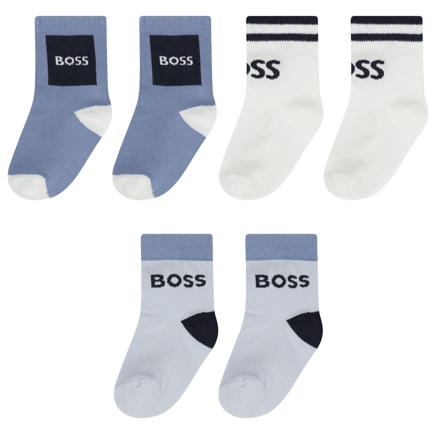 Baby Boys White & Blue Logo Socks ( 3-Pack ) , 2, hi-res