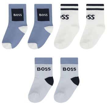 Baby Boys White & Blue Logo Socks ( 3-Pack ) 