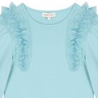 Girls Blue Ruffled Tulle Long Sleeve Top, 1, hi-res