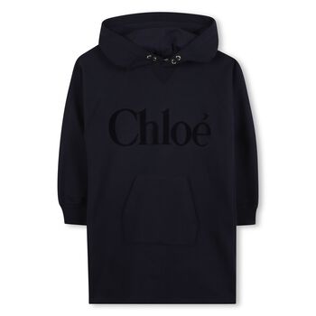 Girls Navy Blue Logo Hooded Dress