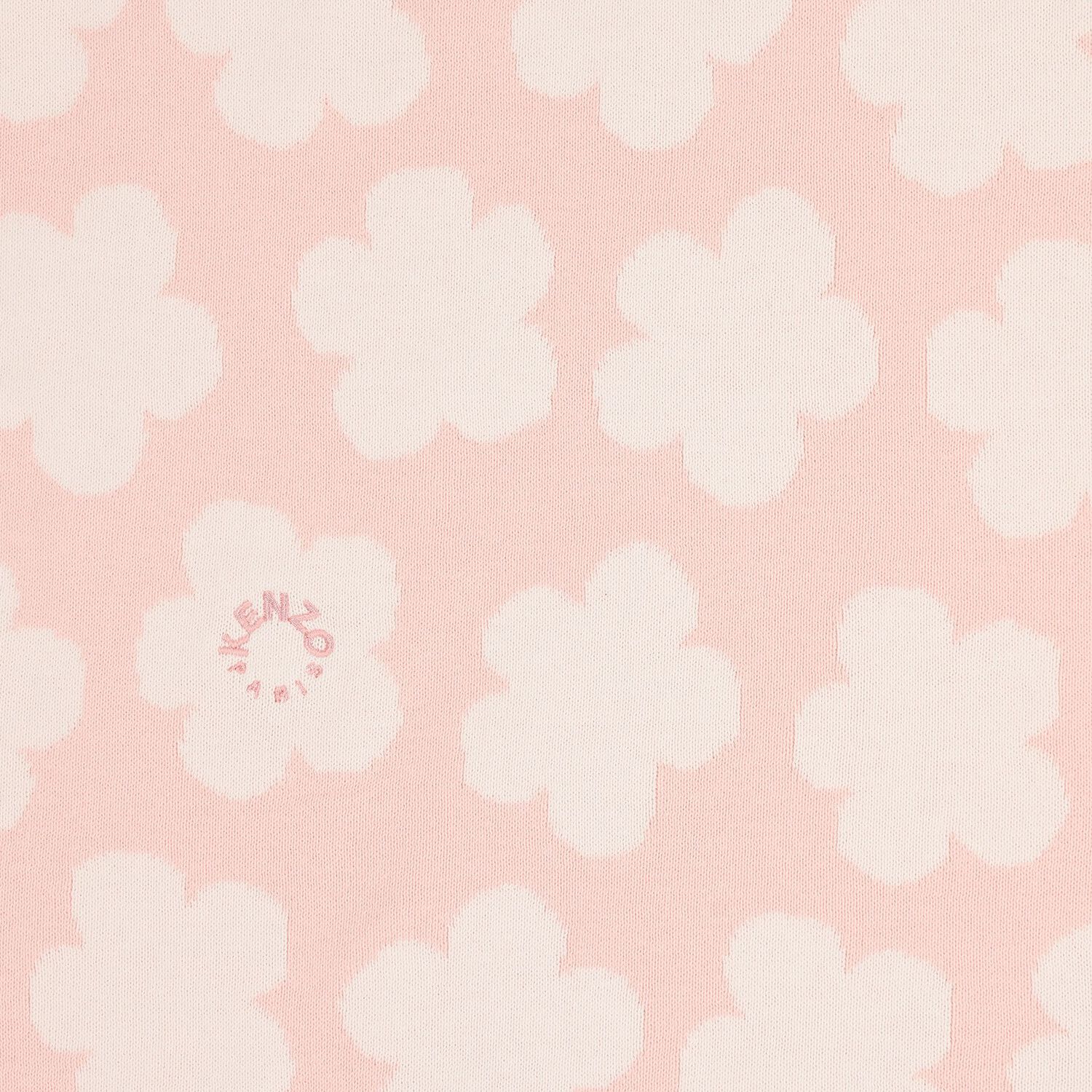 Baby Girls Pink Flower Knitted Blanket, 1, hi-res