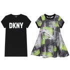 Girls Green, Black & Purple Mesh Logo 2 in 1 Dress, 1, hi-res