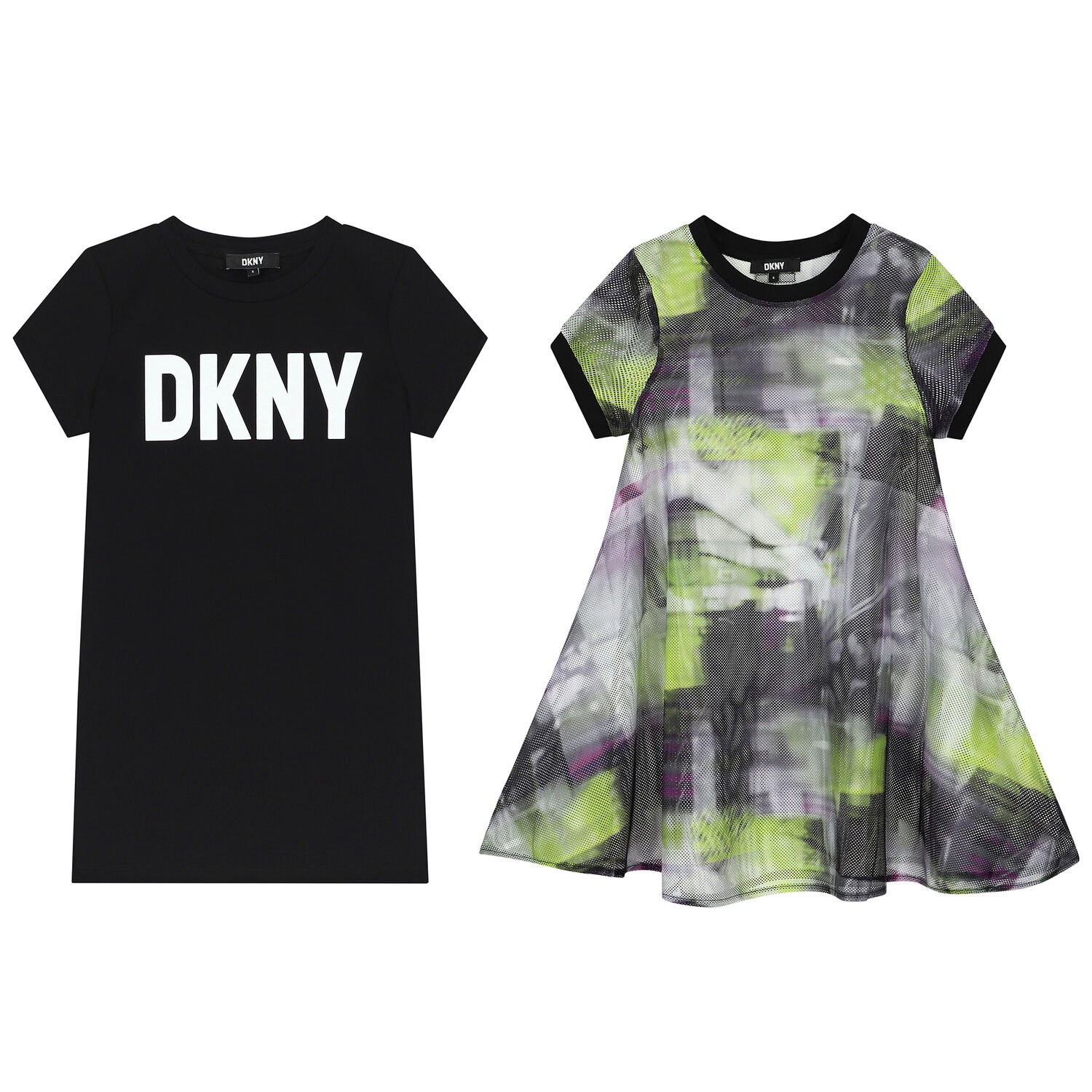 Girls Green, Black & Purple Mesh Logo 2 in 1 Dress, 1, hi-res