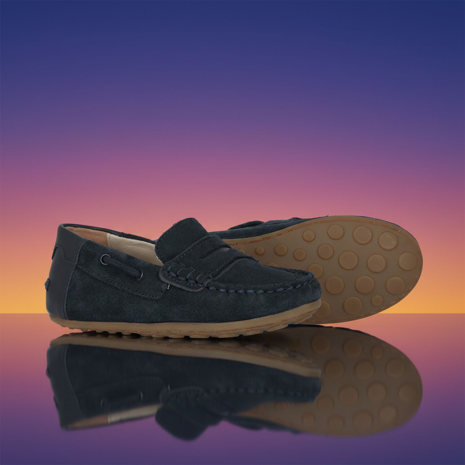 Boys Navy Blue Moccasins, 1, hi-res