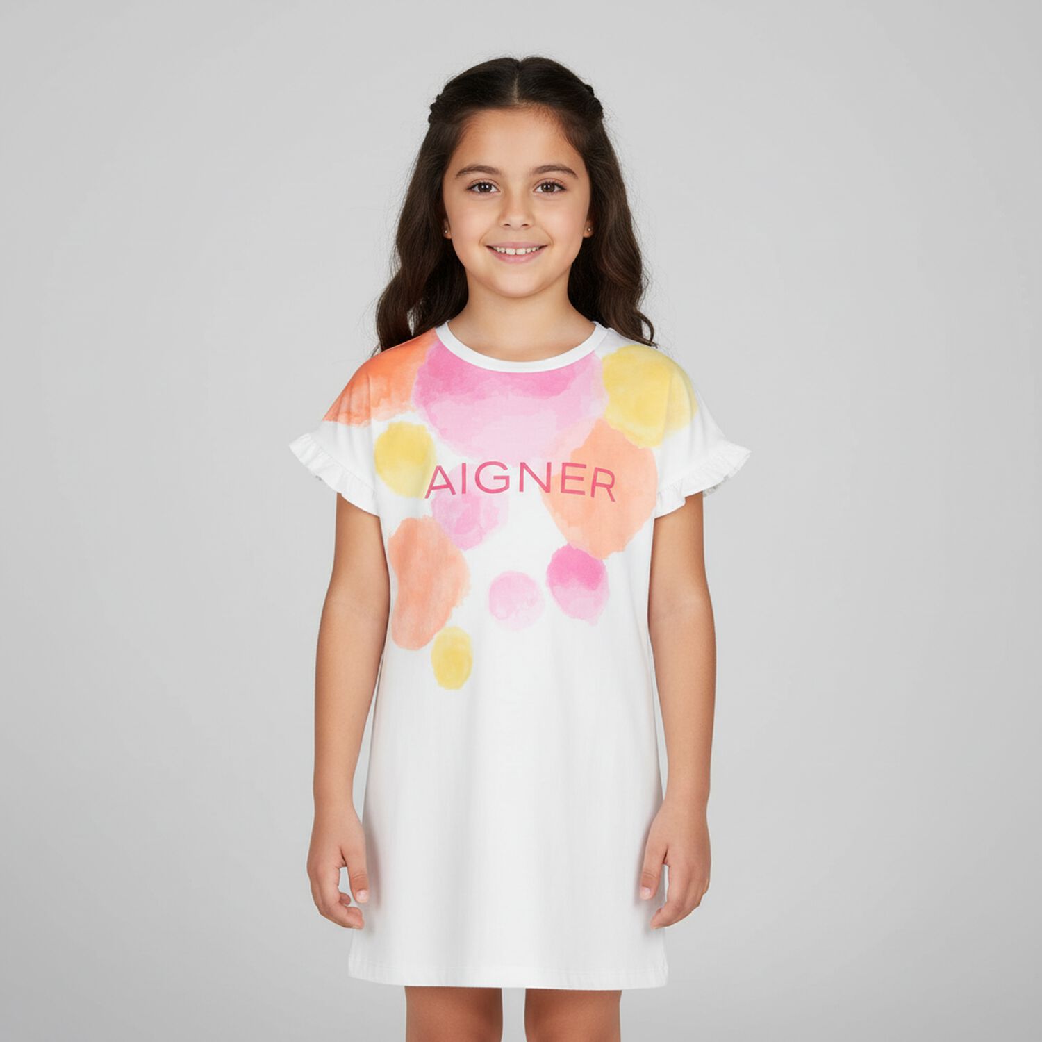 Girls White Logo Dress, 2, hi-res