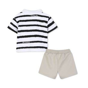 Boys White & Beige Logo Shorts Set