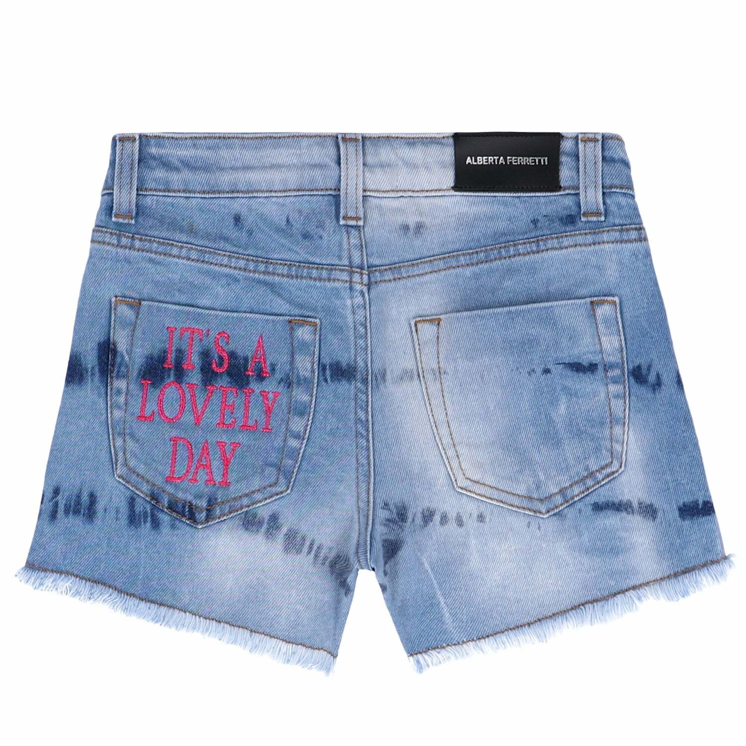 Girls Blue Denim Shorts, 1, hi-res