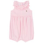 Baby Girls Pink & White Striped Logo Romper, 1, hi-res